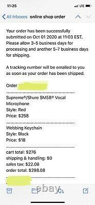 Supreme/Shure SM58 Vocal Microphone Order Confirmation