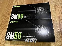 Lot de DEUX microphones vocaux Shure SM58-CN à main, câble et pochette inclus.