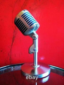 Microphone Shure 55S dynamique cardioïde vintage de 1960 avec pied E. V 423A Elvis Propriété