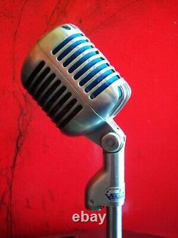 Microphone Shure 55S dynamique cardioïde vintage de 1960 avec pied E. V 423A Elvis Propriété