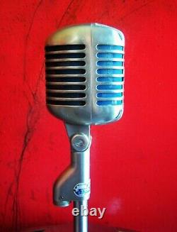 Microphone Shure 55S dynamique cardioïde vintage de 1960 avec pied E. V 423A Elvis Propriété