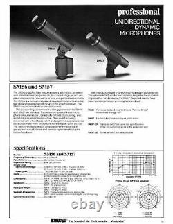 Microphone cardioid dynamique Shure SM56 des années 1970 rare avec accessoires #6 SM57