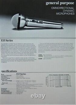 Microphone dynamique Shure 533SA vintage des années 1960 avec impédance élevée pour harmonica, avec accessoires.