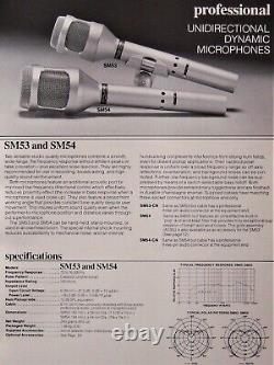 Microphone dynamique cardioïde Shure SM53 vintage des années 1970 avec accessoires SM59 SM54.