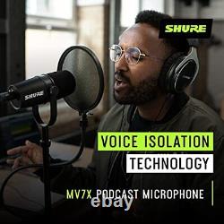 Microphone vocal / de diffusion dynamique cardioïde Shure MV7 avec sorties USB et XLR NEUF.
