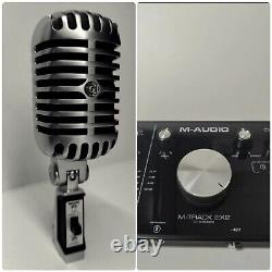 Série de microphones Shure 55SH II à directivité cardioïde avec M-Track 2x2 et support de 8 pieds (Description)