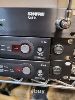 Shure UA844 et (4) SLX4 L4 638-662 MHz avec antenne 844, alimentation électrique.