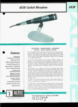 Vintage Rare 1960's Altec Lansing 683un Microphone Cardioide Dynamique Avec Clip Shure