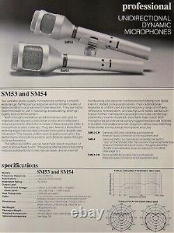 Vintage Rare 1980 Shure Sm-54 Cardioid Microphone Dynamique USA W Accessoires