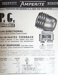 Vintage Rare Années 1940 Amperite Pgh Microphone Dynamique Vieux Connecteur Câble W Shure
